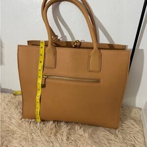 Joy & Iman Camel Structured Tote Bag Watch Charm Gold Hardware NwoT